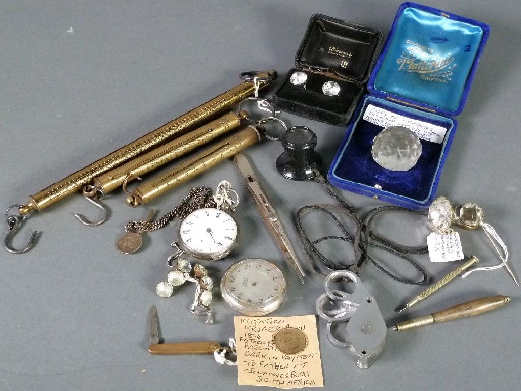 Appraisal: JEWELLERS ACCESSORIES to include THREE SEATERS BRASS SCALES LECTURE AIDS