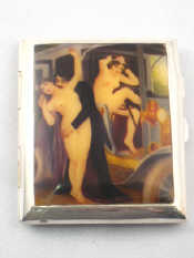 Appraisal: A silver curved cigarette case the lid with a printed