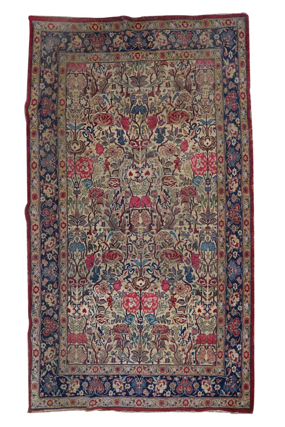 Appraisal: FLORAL PERSIAN CARPETwool Condition heavily worn throughout frayed edges '