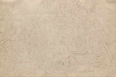 Appraisal: A French Old Master Ink Drawing Classical figures and monument