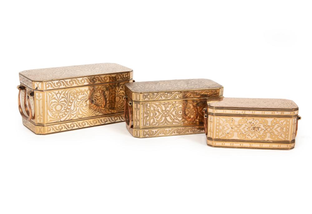 Appraisal: THREE ASIAN MIXED METAL BETEL BOXESThree Asian Mixed Metal Betel