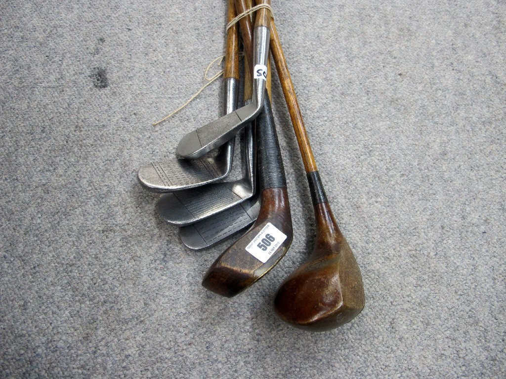 Appraisal: A lot comprising six hickory shafted golf clubs