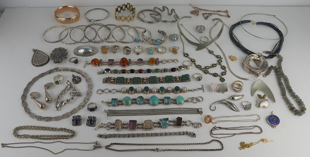 Appraisal: JEWELRY Assorted Grouping of Sterling Jewelry Includes a kt yellow