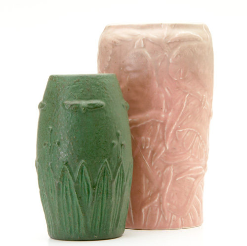 Appraisal: ROOKWOOD WHEATLEY Two vases Rookwood Production embossed with parrots under