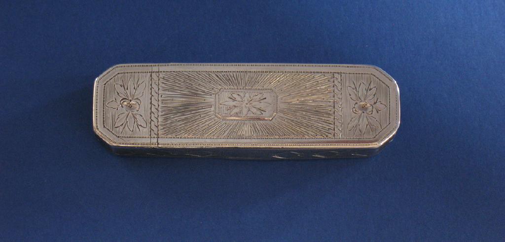 Appraisal: A GEORGE III TOOTHPICK BOX of canted rectangular form engraved