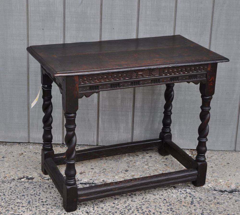 Appraisal: Jacobean Carved Oak Side Table Initials RK high wide deep