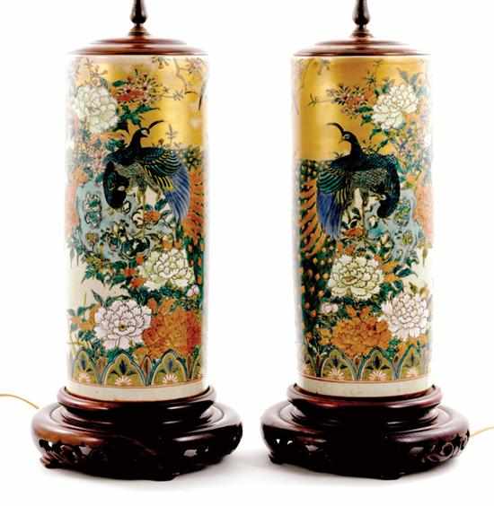 Appraisal: Pair Japanese Satsuma vases converted to lamps decorated with extensive