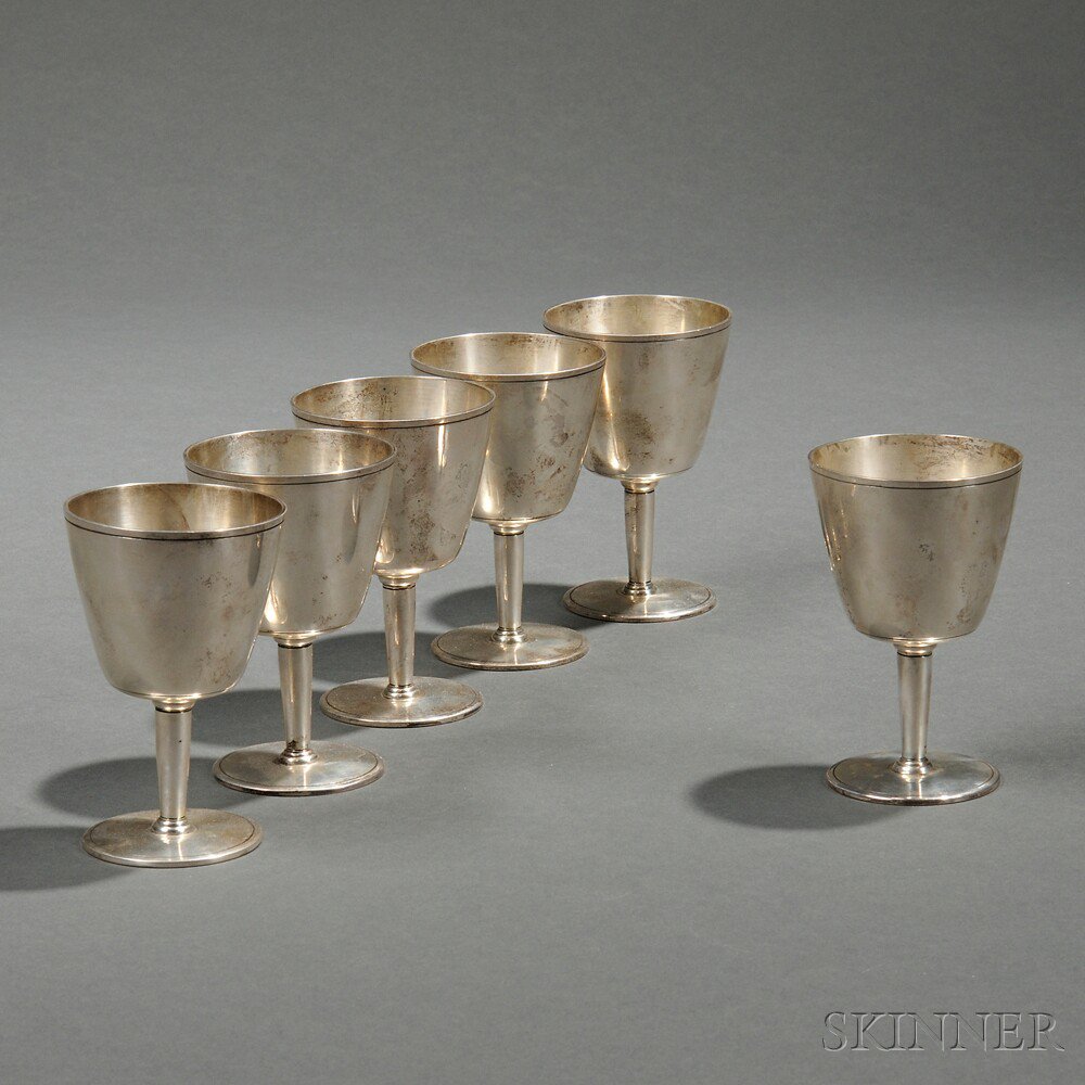 Appraisal: Six Tiffany Co Sterling Silver Wineglasses New York - each