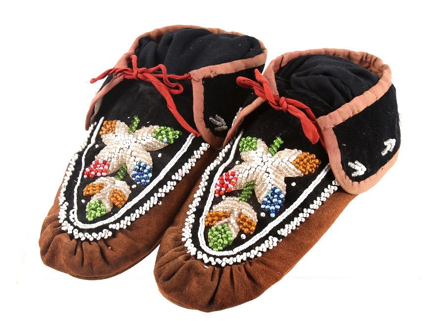 Appraisal: Iroquois Indian Beaded Leather Moccasins Featured in this lot is