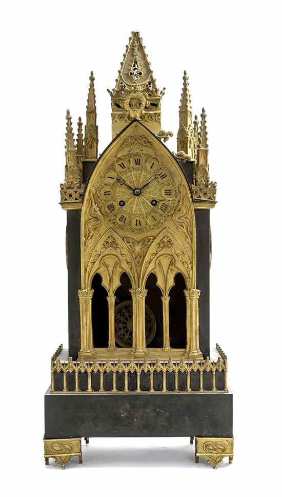 Appraisal: A Patinated and Gilt Bronze Mantel Clock in the form