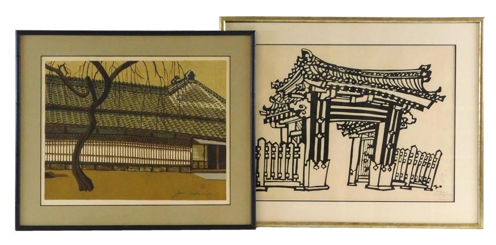 Appraisal: ASIAN Two architectural themed Japanese prints one Junichiro Sekino Japanese