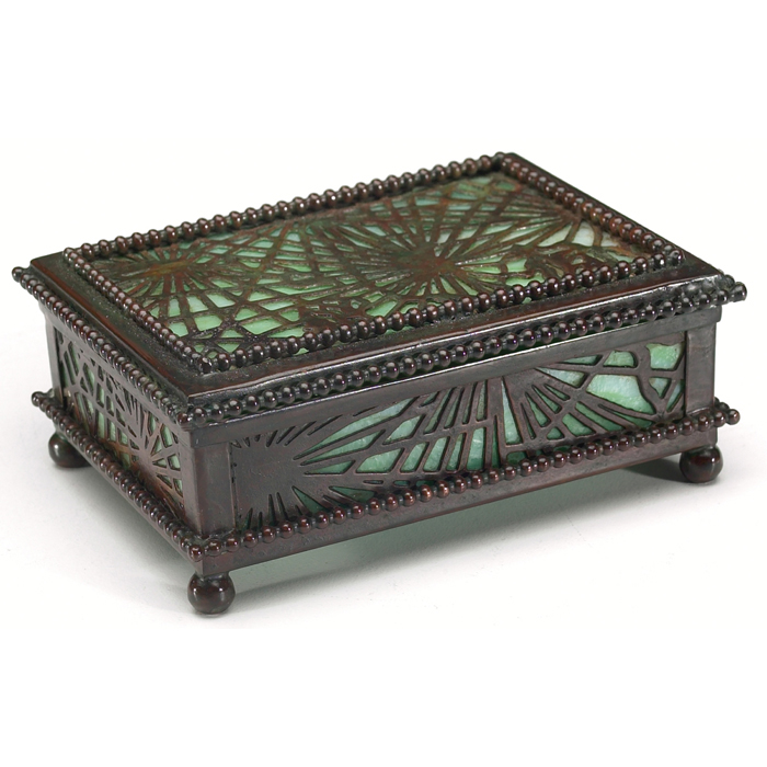 Appraisal: Tiffany Studios box bronze pine needle pattern over green and