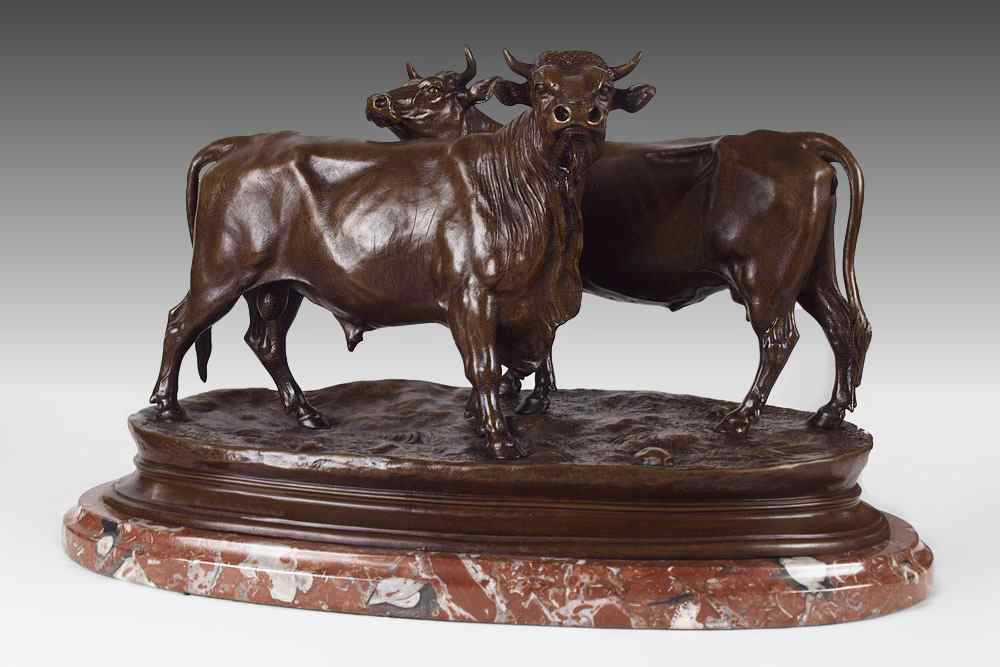 Appraisal: MOIGNIEZ Jules French - Cattle Grazing bull and heifer Bronze