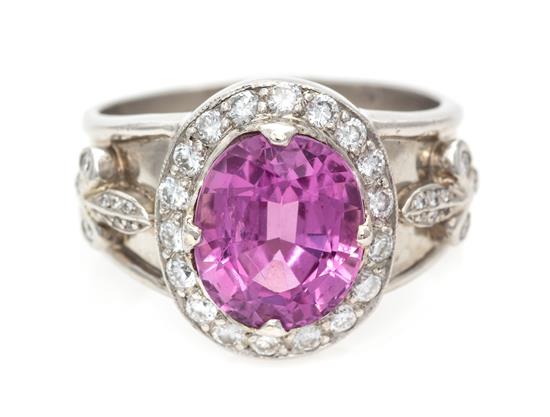 Appraisal: Sale Lot A Platinum Pink Sapphire and Diamond Ring Cathy