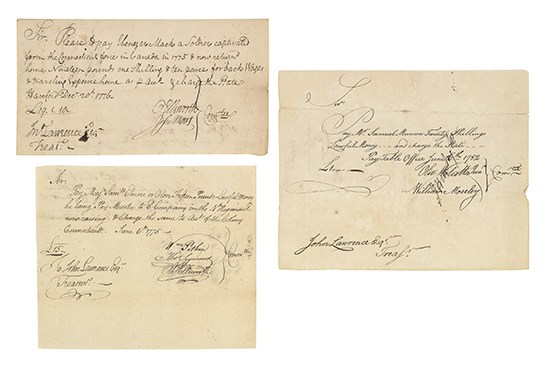 Appraisal: AMERICAN REVOLUTION--CONNECTICUT Group of pay orders for Connecticut regiments leaves