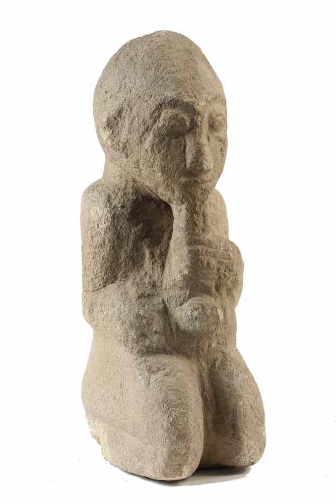 Appraisal: ANCIENT SANDSTONE SCULPTURE - Sandstone Sculpture of a Kneeling Scribe