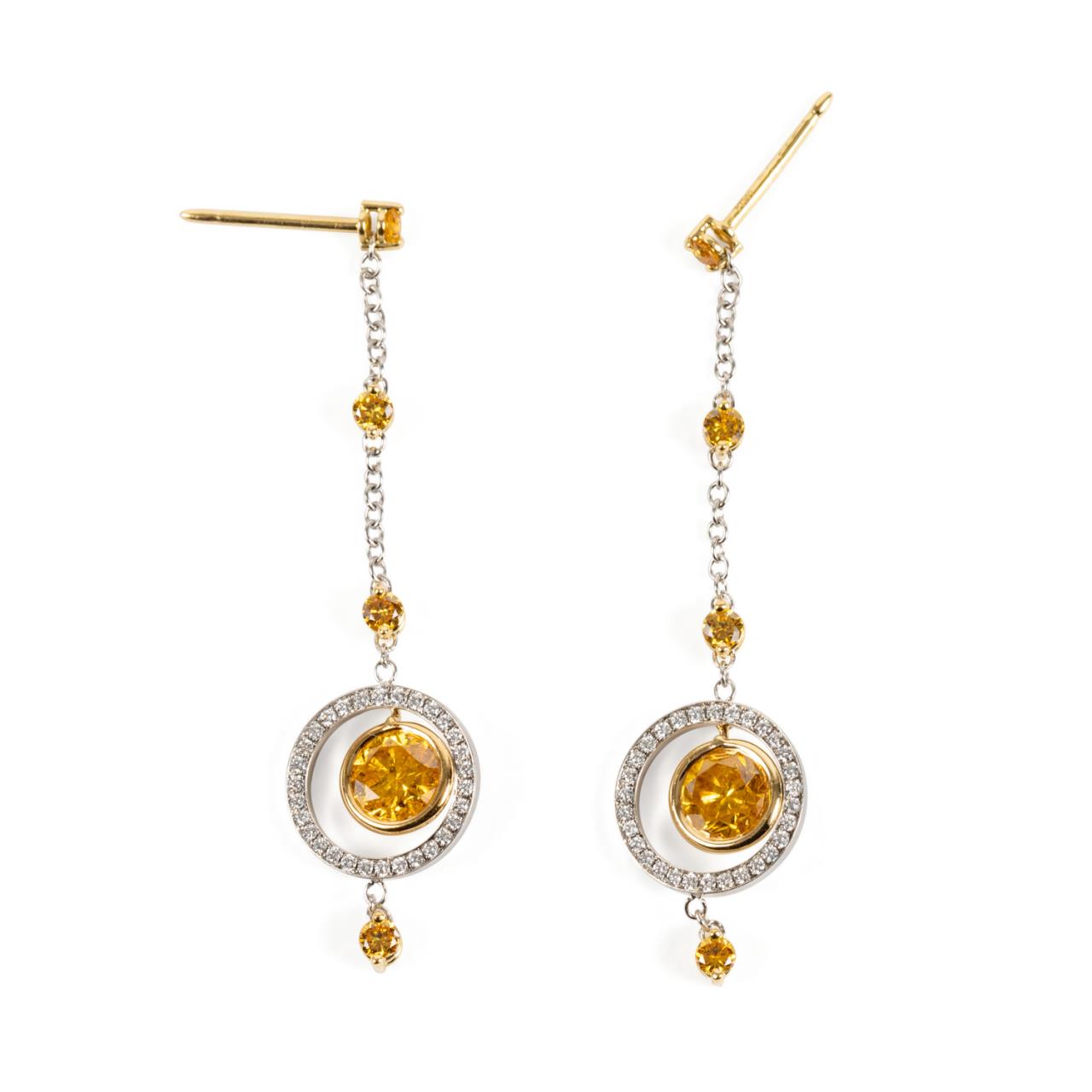 Appraisal: K GOLD YELLOW PLATINUM DIAMOND DROP EARRINGS Pair of k