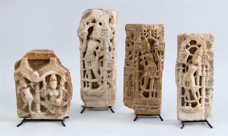 Appraisal: FOUR JAIN CARVED MARBLE FRAGMENTS WESTERN INDIA RAJASTHAN x in