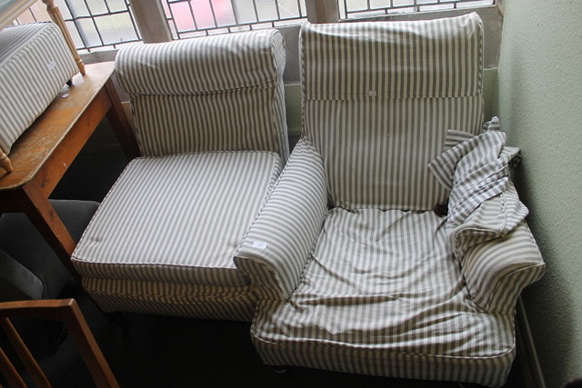 Appraisal: TWO LATE VICTORIAN EASY CHAIRS on turned walnut supports together