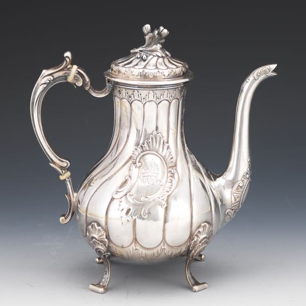 Appraisal: FRENCH ANTIQUE STERLING SILVER ARMORIAL COFFEE POT BY D SIR