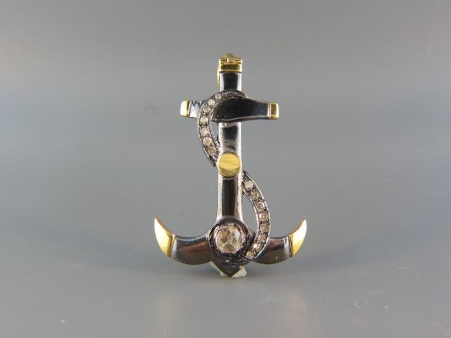 Appraisal: Diamond Gold and Silver Anchor Pendant large rose cut diamond