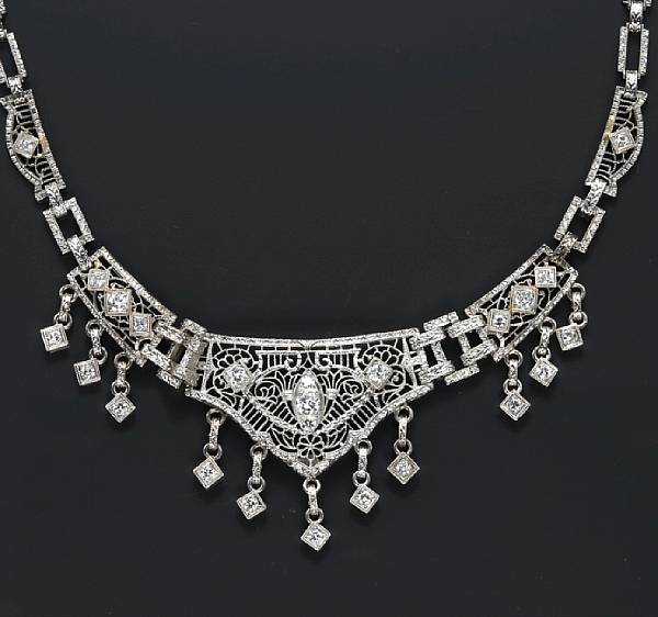 Appraisal: A diamond and fourteen karat white gold necklace length in