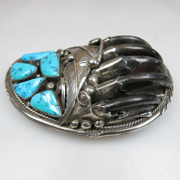 Appraisal: Navajo Sterling Silver Buckle set with bear claws and turquoise