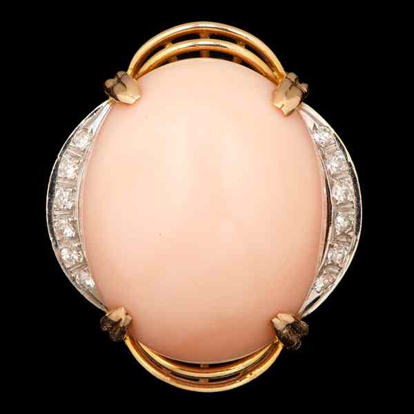 Appraisal: k Angel Skin Coral and Diamond Ring k yellow and