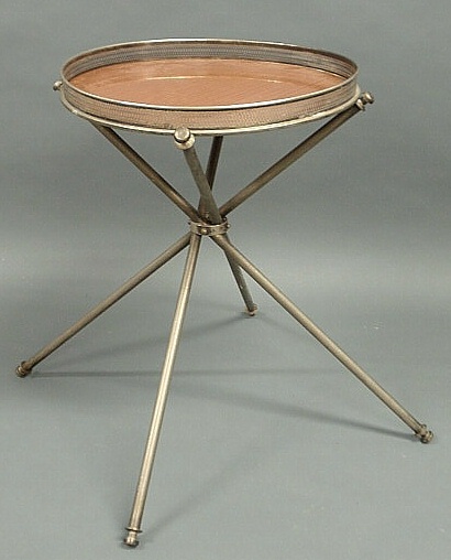 Appraisal: Silverplate round bar table with tripod legs and galleried top