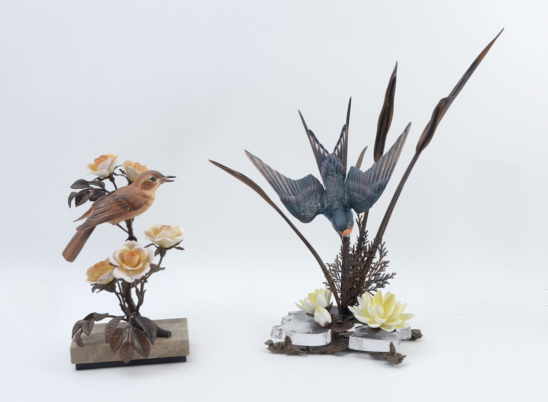 Appraisal: WORCESTER AND ALBANY BRONZE PORCELAIN BIRDS pieces total to include