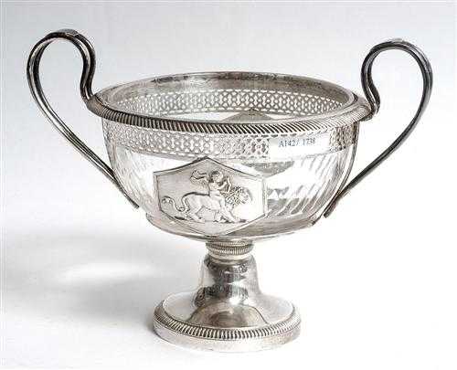 Appraisal: FOOTED BOWL WITH GLASS LINER Lausanne circa Maker's mark Fr