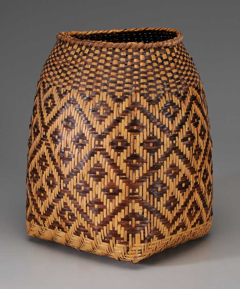 Appraisal: Cherokee River Cane Storage Basket mid th century repeating diamond