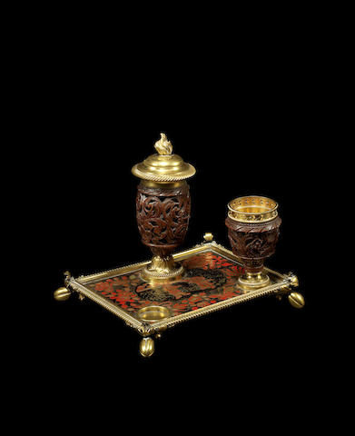 Appraisal: A French late th century gilt-bronze Corozo nut red black