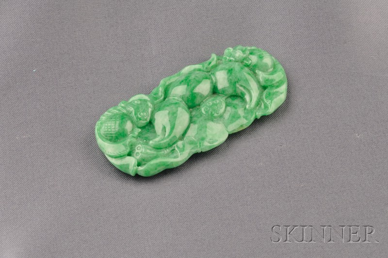 Appraisal: Carved Jadeite Pendant depicting melons and foliage x in Note