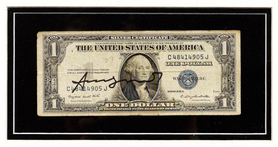 Appraisal: WARHOL ANDY - Signed banknote x cm