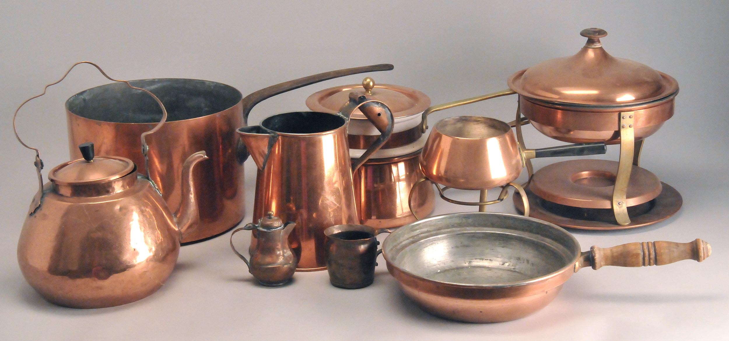 Appraisal: NINE PIECES OF COPPER COOKWARE teapot coffeepot double boiler iron