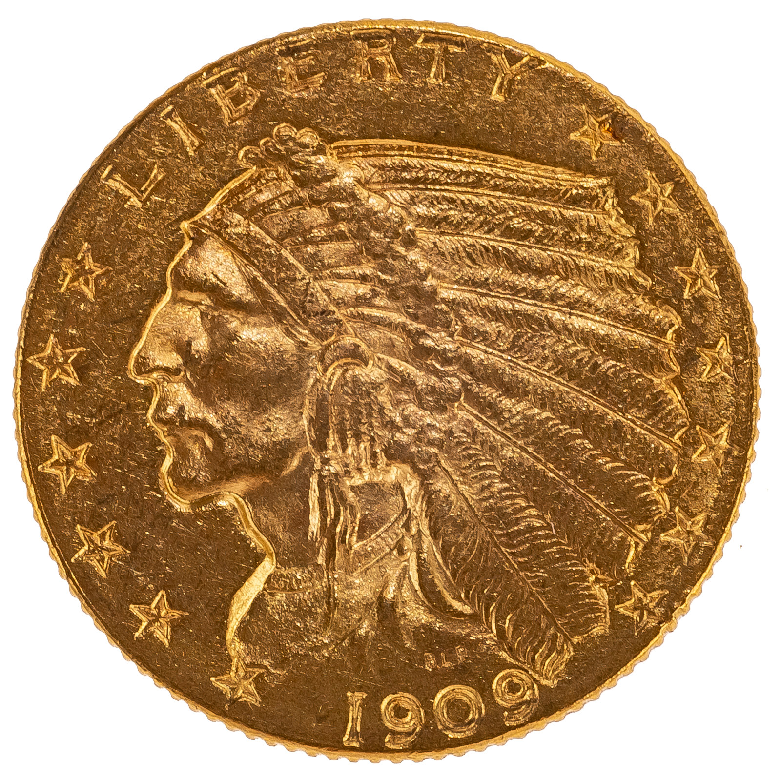 Appraisal: GOLD INDIAN QUARTER EAGLE XF Solid strike with no marks