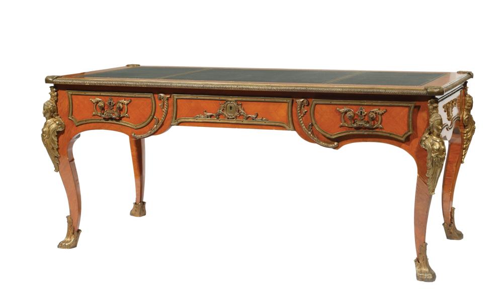 Appraisal: Large Louis XVI-Style Bronze-Mounted Mahogany Bureau Plat mid- th c