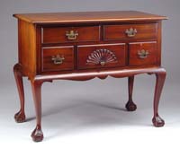 Appraisal: MAHOGANY REPRODUCTION LOWBOY Two over three drawers with central drawer