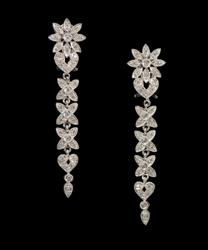 Appraisal: K DIAMOND CHANDELIER EARRINGS K white gold diamond earrings contain