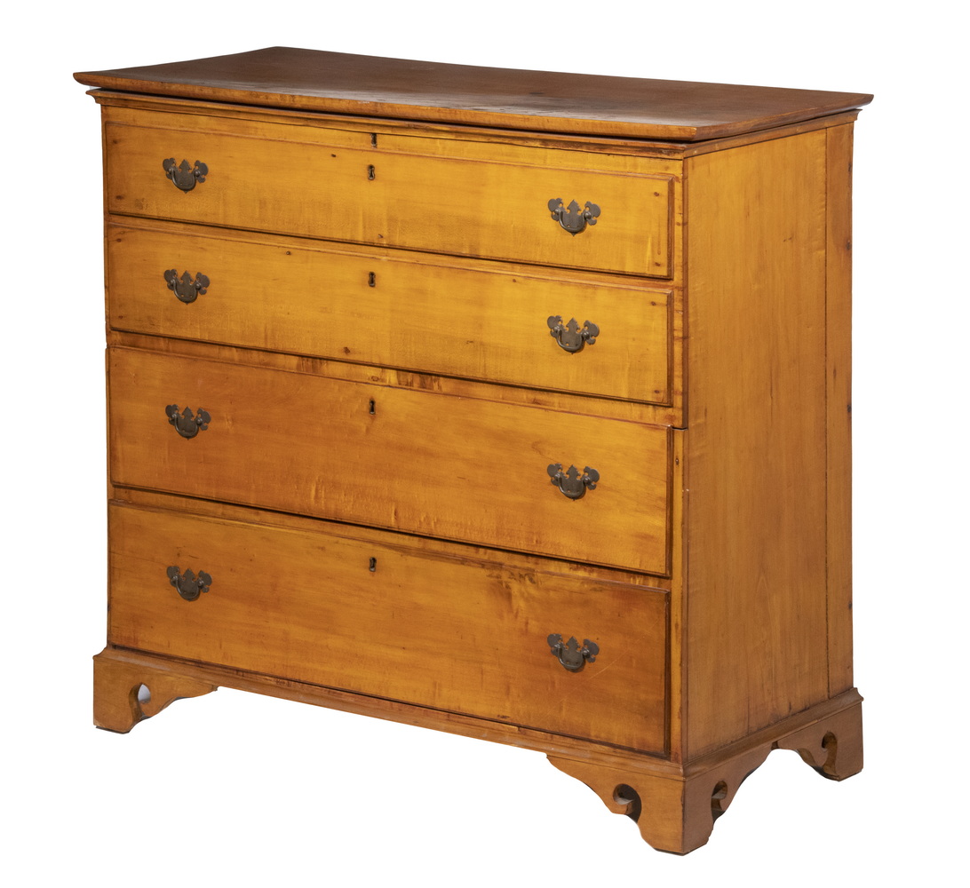 Appraisal: COUNTRY CHIPPENDALE BLANKET CHEST th c American Figured Maple Chest