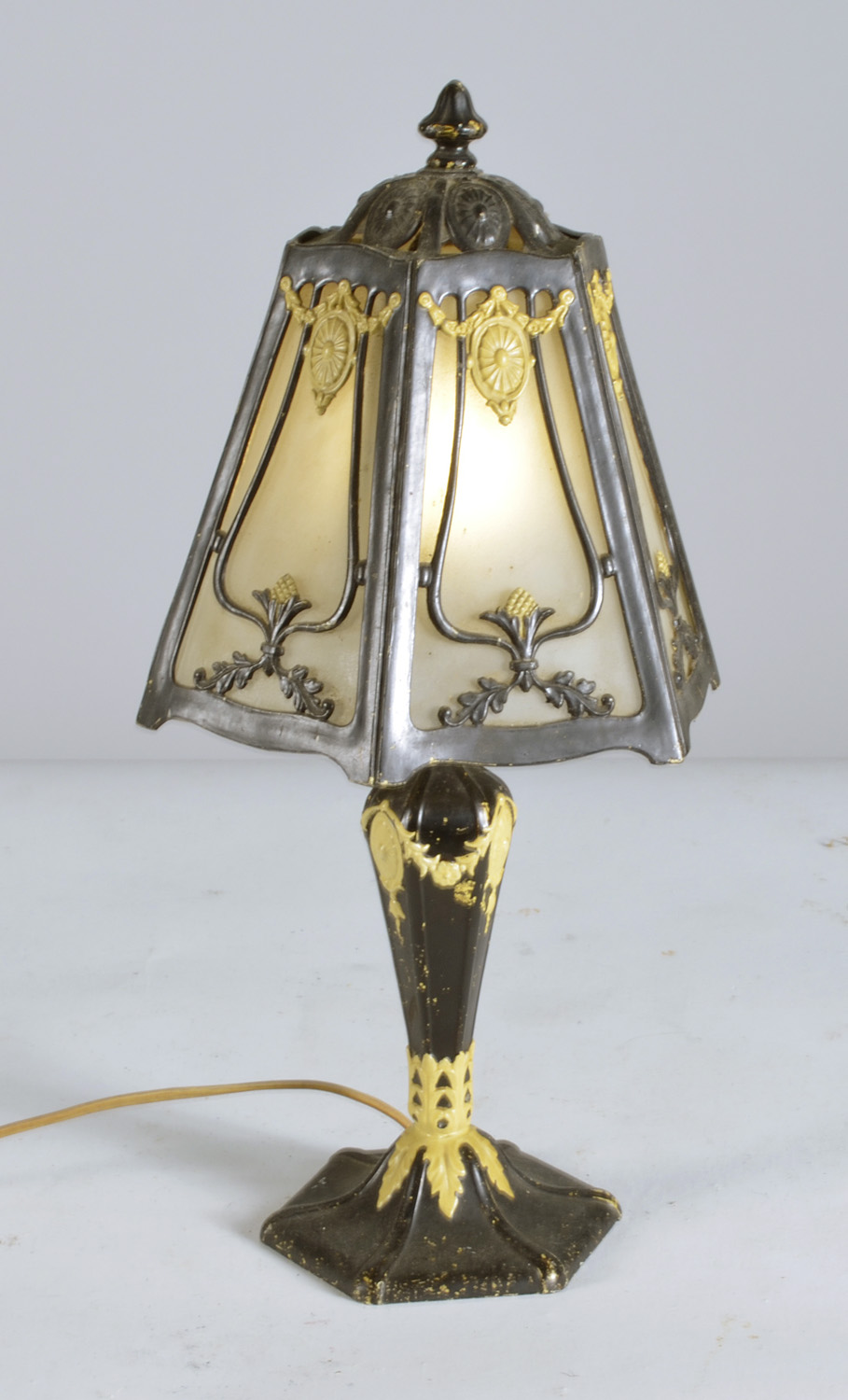 Appraisal: EARLY TH CENTURY BOUDOIR LAMP with hexagonal frosted glass shade