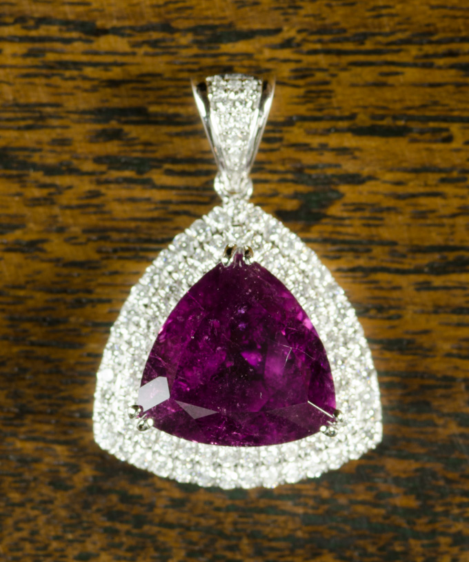 Appraisal: PINK TOURMALINE AND DIAMOND PENDANT k white gold with two