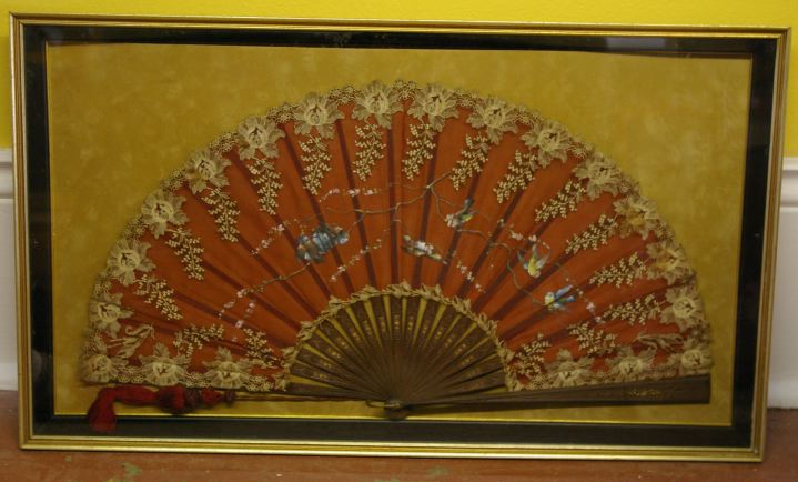 Appraisal: Antique Silk Embroidered and Hand-Painted Lady's Fan fourth quarter th