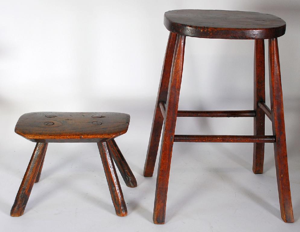 Appraisal: EARLY NINETEENTH CENTURY SMALL ELM MILKING STOOL on four chamferred