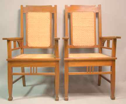 Appraisal: PAIR OF COLONIAL HARDWOOD RUSH SEAT ARMCHAIRS early th century