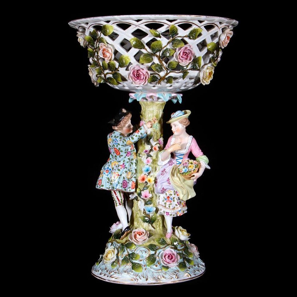 Appraisal: A Sitzendorf porcelain centerpiece A Sitzendorf German porcelain centerpiece with