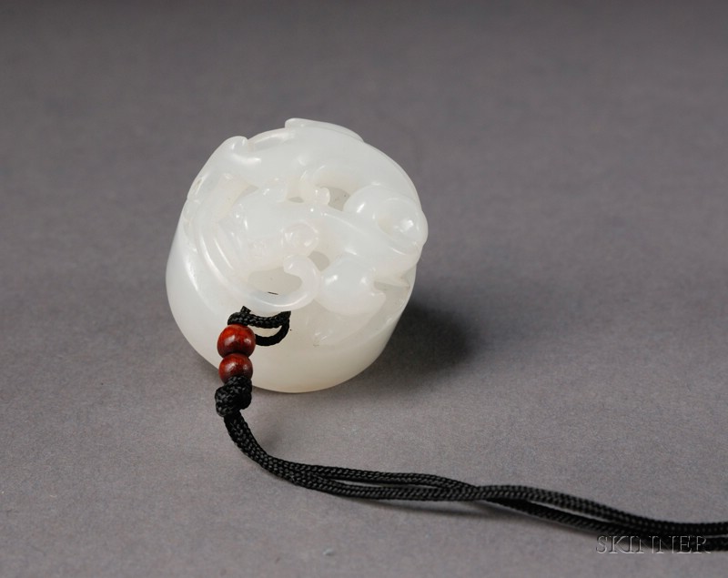 Appraisal: Round Jade Seal th century pure white stone chih lung