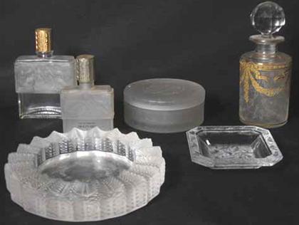 Appraisal: Five piece Lalique vanity items Dia of ashtray in PROVENANCE