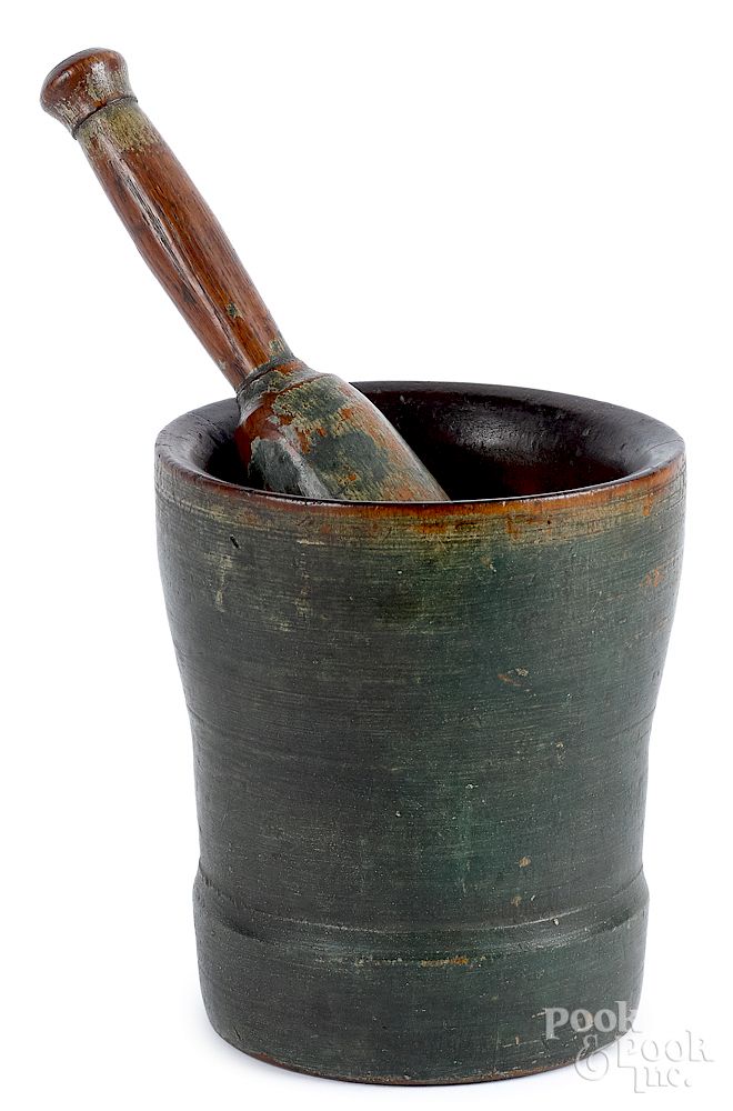 Appraisal: Turned and painted mortar and pestle Turned and painted mortar